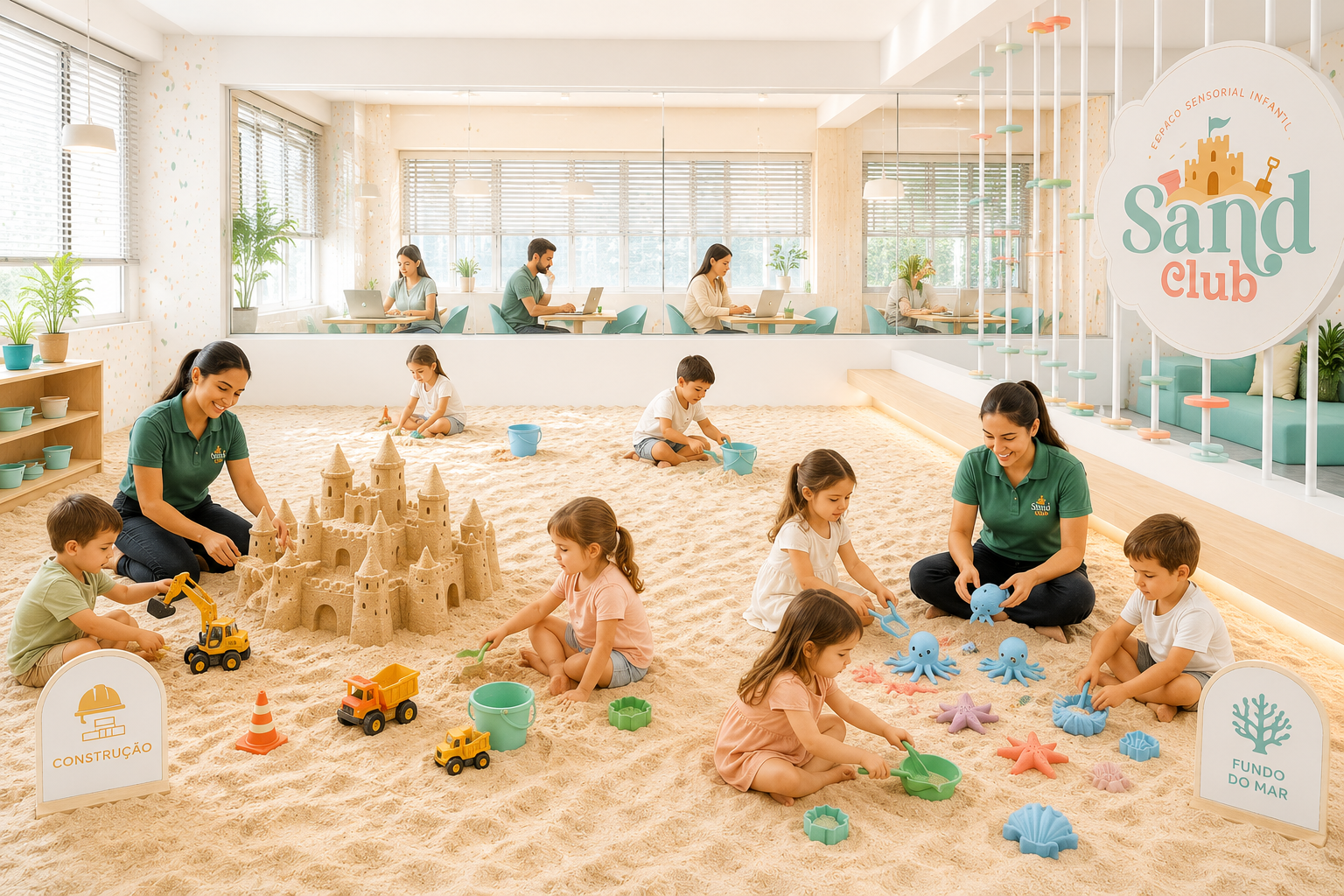 Recreadoras conduzindo temáticas no Sand Box